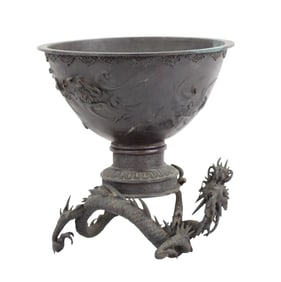 Chinese Patinated Metal Dragon-Decorated Censer