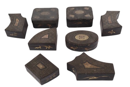 Eight Chinese Black and Gilt Lacquer Boxes