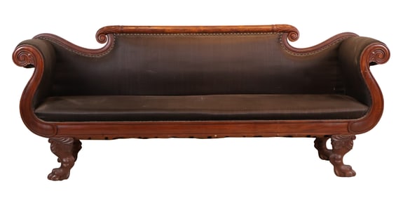 Late Federal Carved & Figured Mahogany Sofa