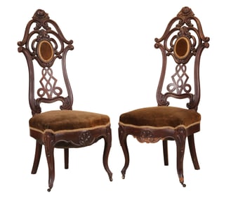 Pair of Victorian Carved Walnut Parlor Chairs