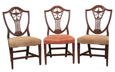 The John Brown Family Set of Three Federal Carved Mahogany ‘Shield-Back’ Side Chairs