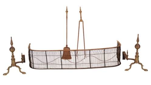 Pair of Federal Cast Brass Steeple-Top Andirons