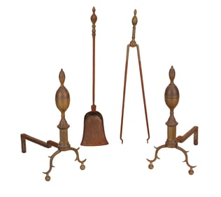 Pair of Federal Cast Brass Double-Lemon Andirons