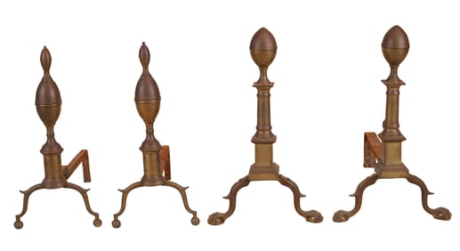 Pair of Chippendale Cast Brass Lemon-Top Andirons