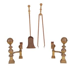 The John Brown Pair of Federal Cast Brass Ball Top Andirons