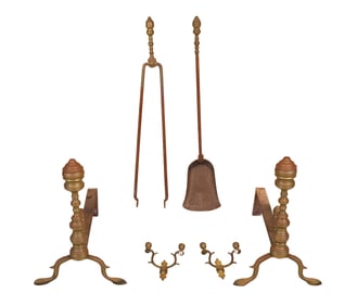 Pair of Late Federal Cast Brass Modified Ball-Top Andirons