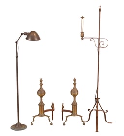 Pair of Large Federal Cast Brass Double Ball-Top Andirons