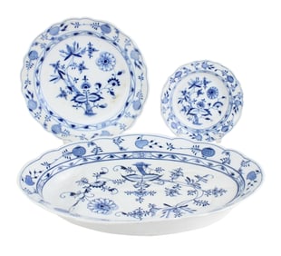 Three Meissen Blue Onion Pattern Porcelain Items
