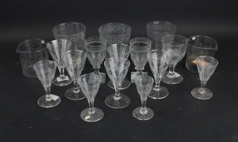 Group of Engraved Colorless Glass Table Articles