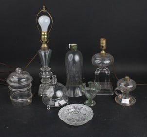 Two Colorless Glass Oil Lamps