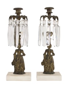 Pair of Patinated Metal Figural Girandoles