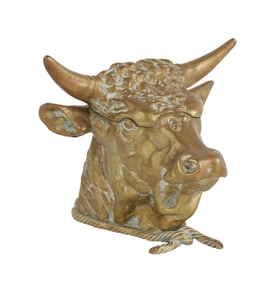Brass Bull-Form Inkwell