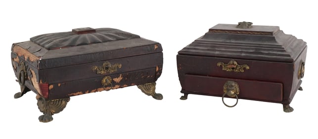 Two Victorian Lacquered Sewing Boxes