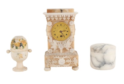 Louis Philippe Carved Alabaster Mantel Clock
