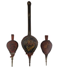 Three Painted Wood and Leather Bellows