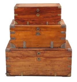 Three Brass-Mounted Camphorwood Trunks