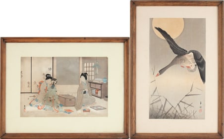 Ohara Koson, Japanese 1877-1945, Goose Flying at Midnight, Woodblock Print