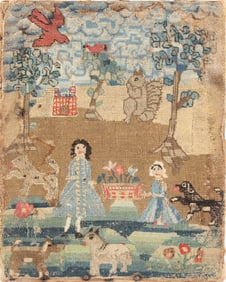 Silk on Linen Needlework of Children and Animals