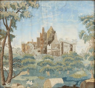 Satin Stitch Needlework of a Castle