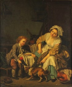 After Jean Baptiste Grueze, 1725-1805, L'Enfant Gate, Oil on Canvas