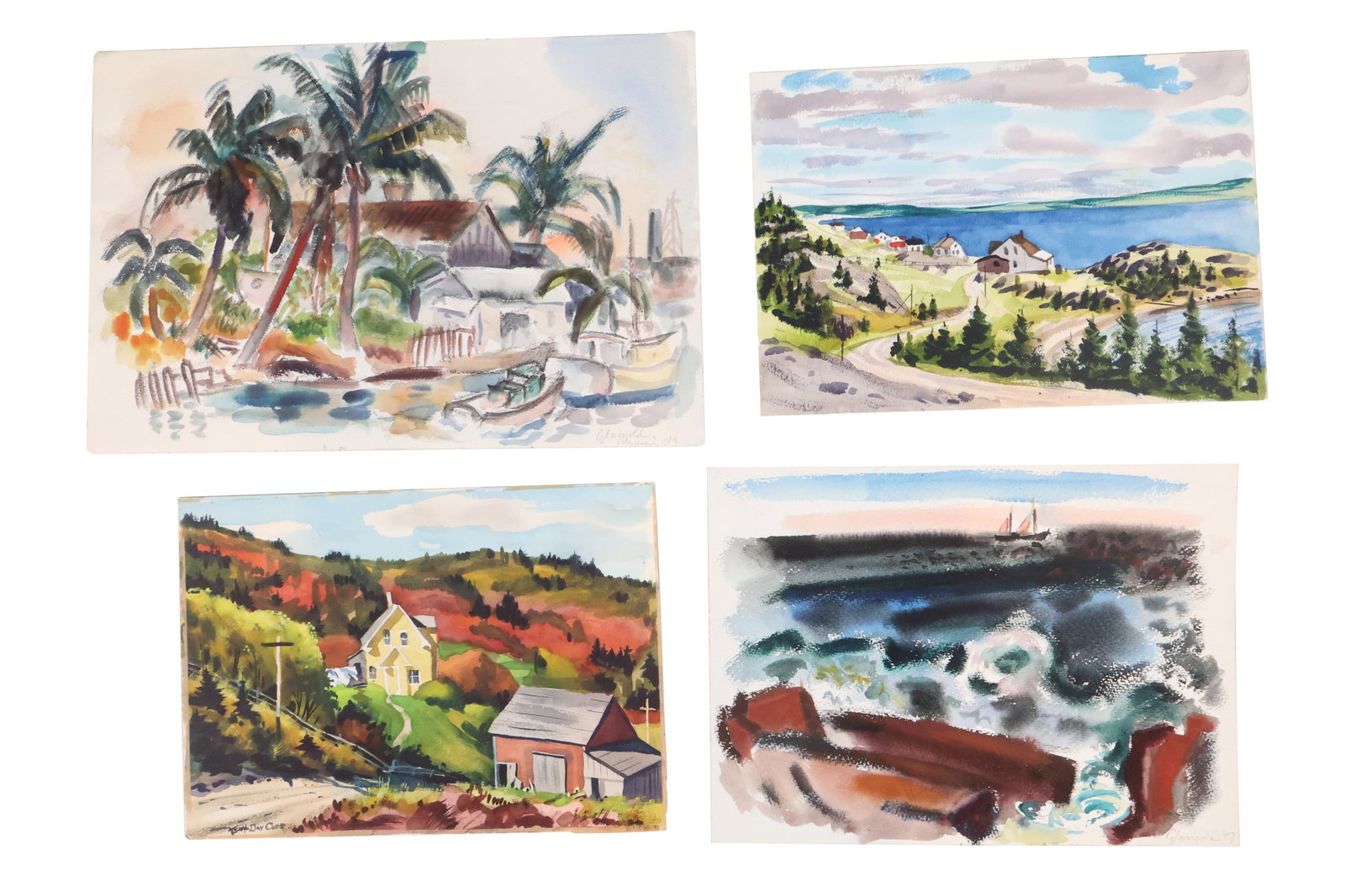 Harry Glassgold, 1908-1984, Two Harbor Scenes, Watercolors (1 of 11)