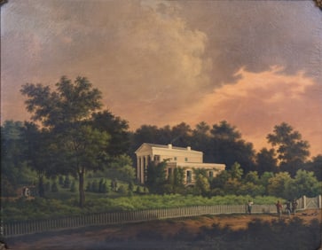 House in Landscape with Figures, Oil on Canvas