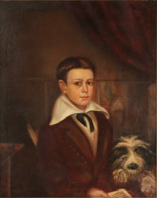Attributed to Ira Chaffee Goodell (1800-c.1875), Portrait of a Boy and his Dog, Oil on Board