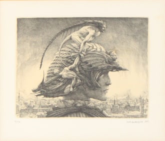 Erik Desmazières, French 1948, Casque d'apparat, Etching