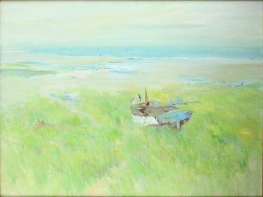 George Edward Porter, 1916, Boat in Marshland, Oil on Canvas