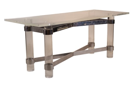 Modern Lucite and Nickle Console Table