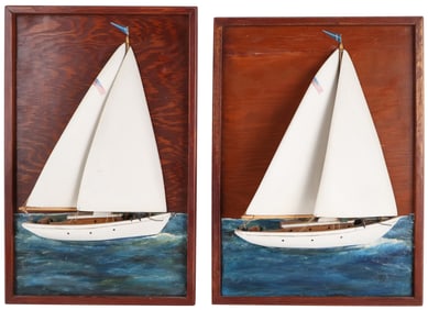 Pair of Marblehead Racing Class Sailboat Half-Hull Wall Plaques
