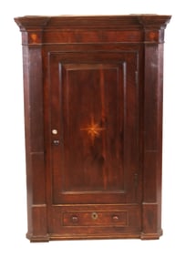 Georgian Inlaid Oak Hanging Corner Cabinet