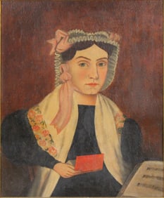 Attributed to Robert Lawrence Trotter (b. 1954), Folk Art Portrait of a Woman, Oil on Artist's Board