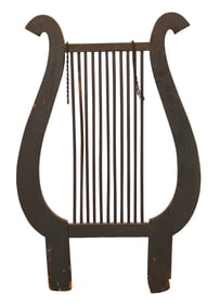 Painted Wood Lyre-Form Wall Sign
