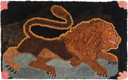 Framed Pictorial Hooked Rug of Rampant Lion