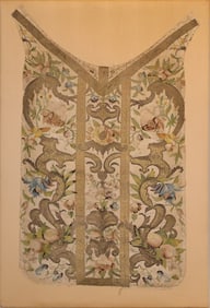 18th C. Silk Embroidered Dress Fragment