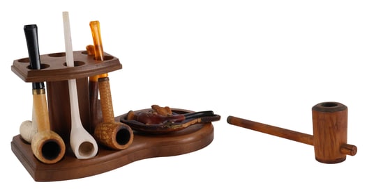 Group of Eight Pipes and Pipe Holder