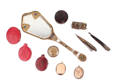 Repousse Gilt-Metal and Bejeweled Hand Mirror