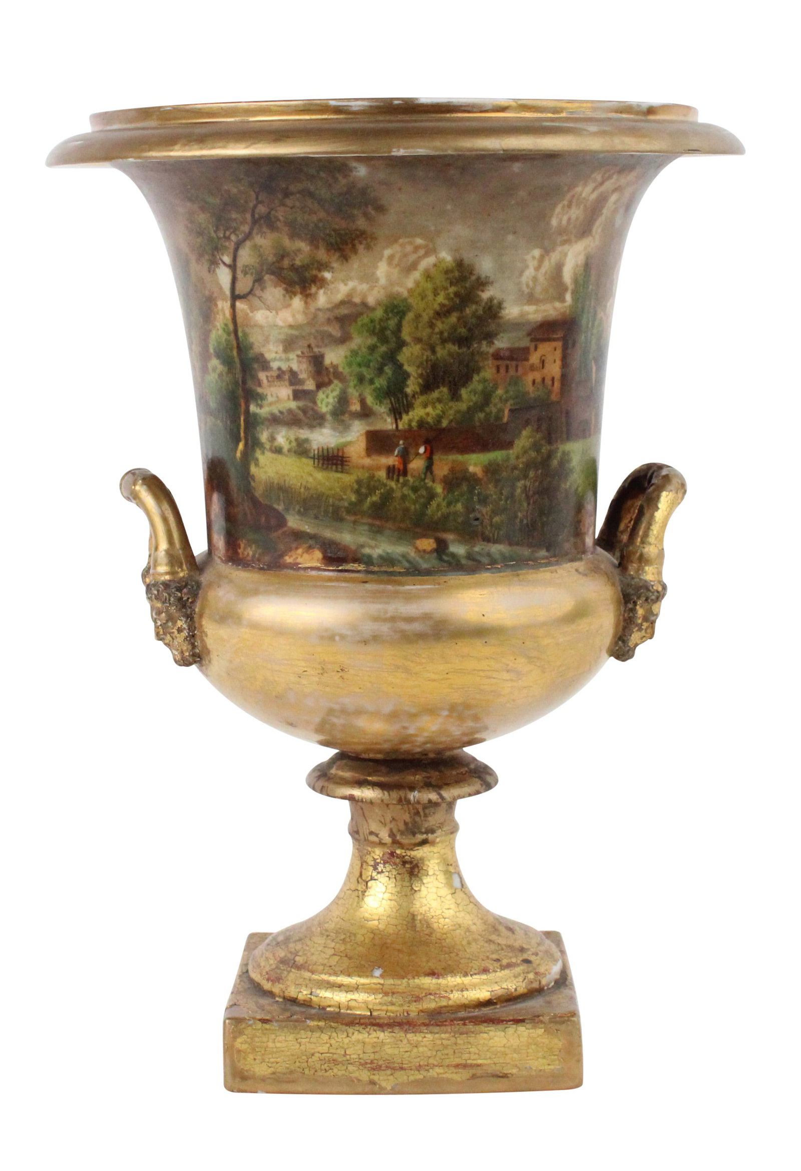 Neoclassical Style Porcelain Campagna Urn: Neoclassical Style Porcelain Campagna UrnEnglish, 19th/20th C.Losses, wear, surface distress.13 x 9 1/2 in. (33 x 24.1 cm.)