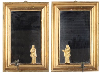 Pair of Swedish Figural Decorated Gilt Sconces