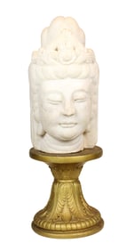 Large Chinese Carved White Marble Buddha Head