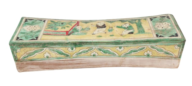 Chinese Cizhou-Style Green and Yellow Glazed Ceramic Pillow
