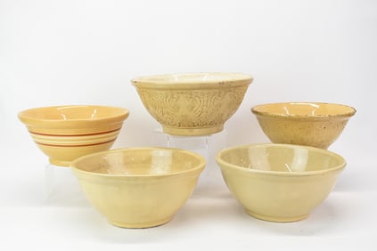 Antique Group of 5 Assorted Yellowware and Stoneware Bowls