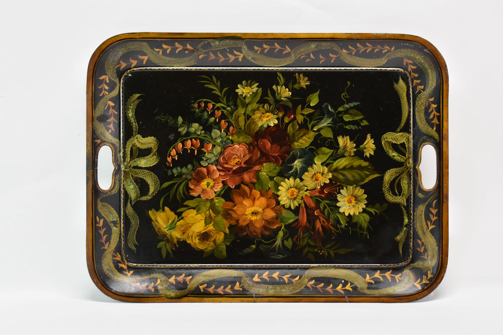 Floral Decorated Toleware Serving Tray (1 of 12)