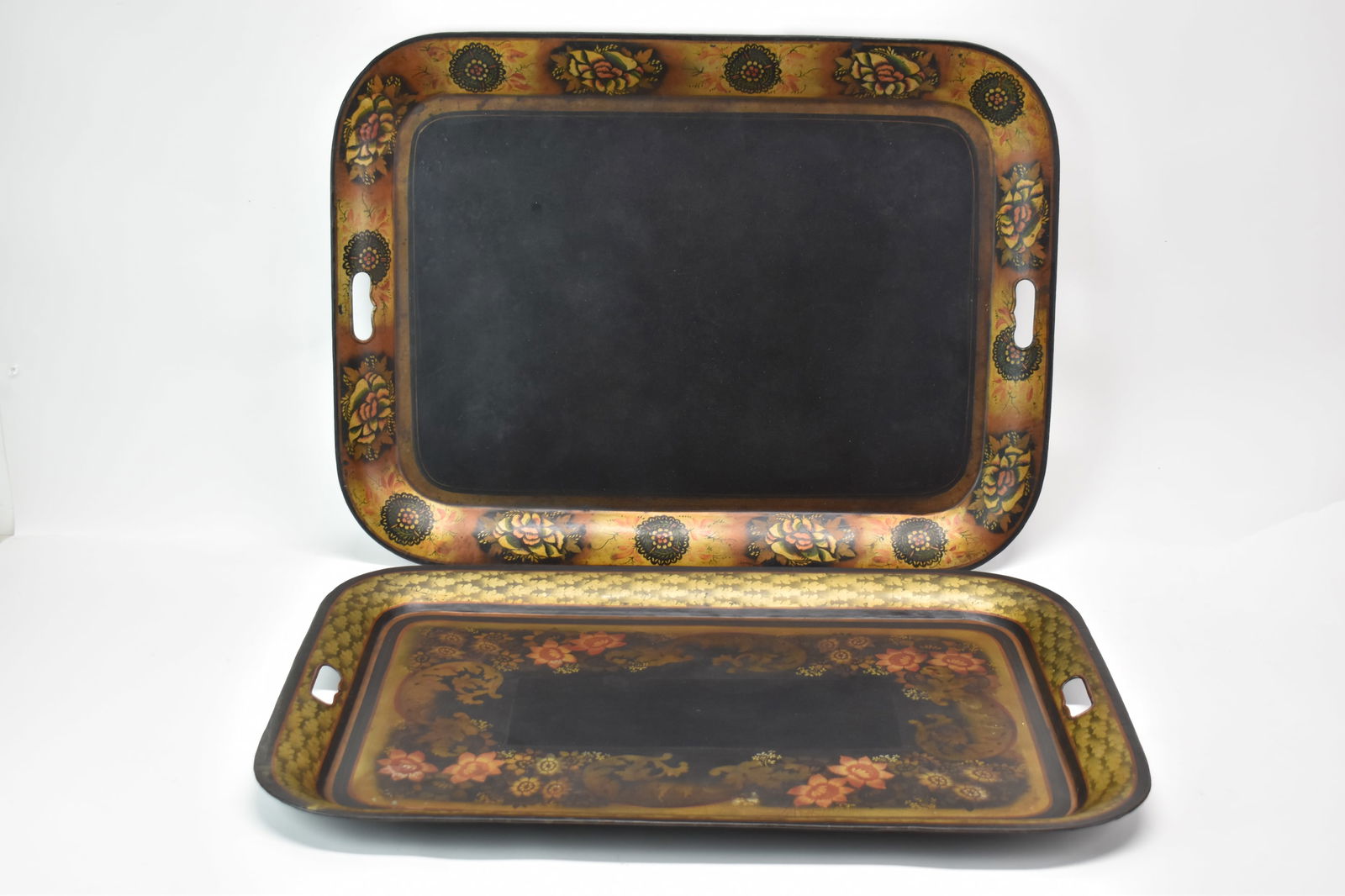 Two Floral Decorated Toleware Serving Trays (1 of 9)