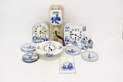 Group of Three Assorted Delft Style Wall Clocks