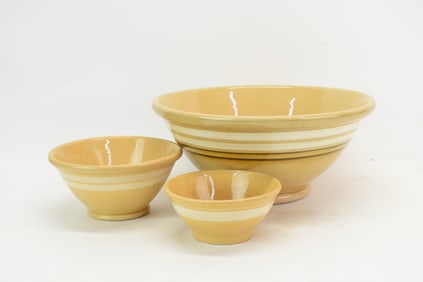 Large Yellowware Striped Mixing Bowl