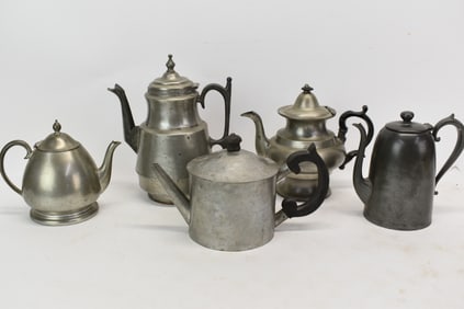Group of 5 Assorted Pewter Coffee and Hot Water Pots