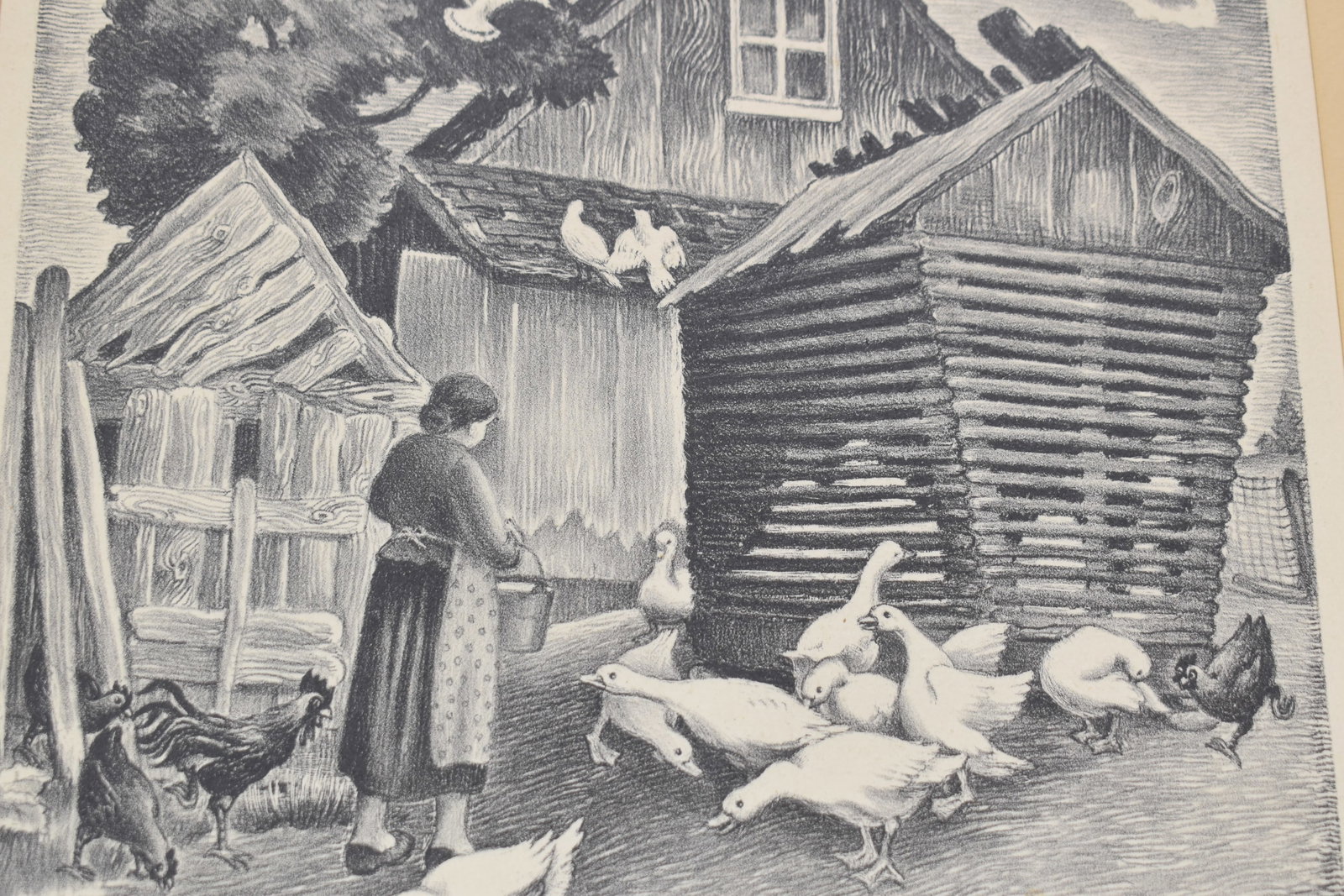 Vintage Mabel Dwight Lithograph of Barn Yard (1 of 9)