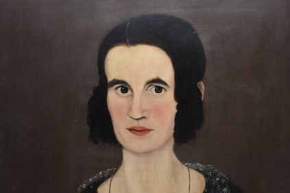 Primitive Oil on Canvas Portrait of Woman
